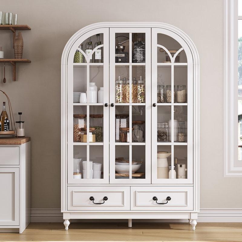 Beyaz MDF Kemerli Çekmeceli Ayarlanabilir Raflı Cam Kapaklı Kitaplık - 170x104x36 cm - 238666