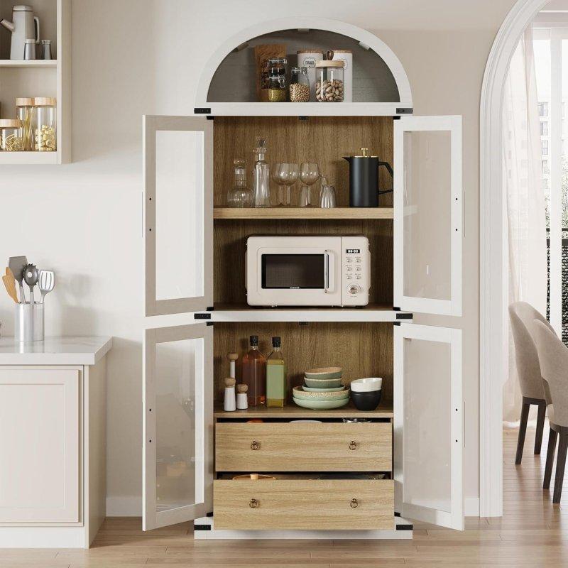Beyaz MDF Kemerli Çekmeceli Cam Kapaklı Kitaplık - 76x41x182 cm - 238988