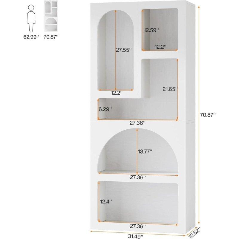 Beyaz MDF Kemerli Geometrik 5 Raflı Kitaplık - 178 cm - 315170