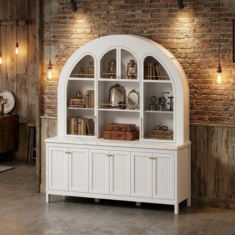 Beyaz MDF Kemerli LED Işıklı Cam Kapaklı Kitaplık - 161x194x51 cm - 316171