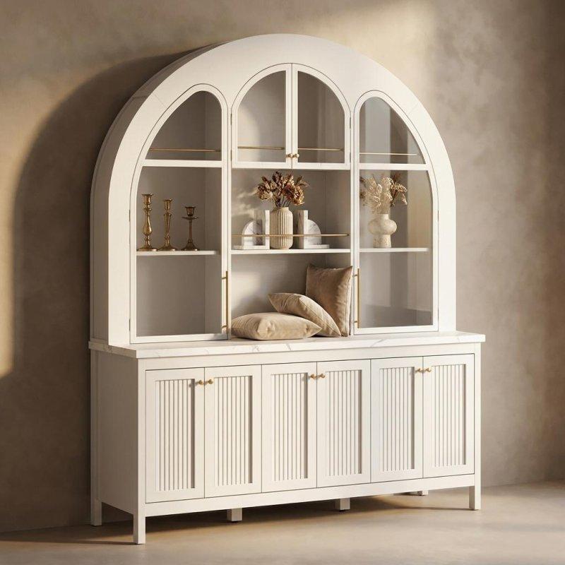 Beyaz MDF Kemerli LED Işıklı Cam Kapaklı Kitaplık - 161x194x51 cm - 316171