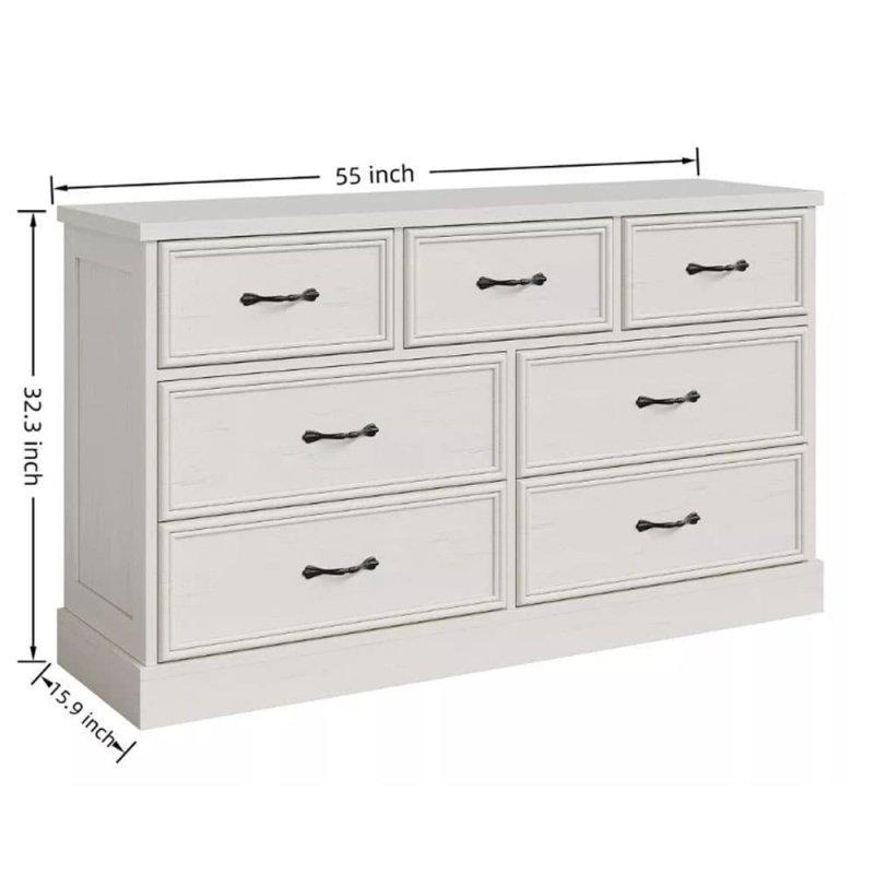 Beyaz MDF Kır Evi Tarzı 7 Çekmeceli Şifonyer - 140 cm - 307544