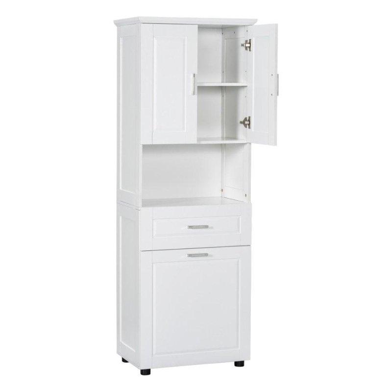Beyaz MDF Kirli Sepetli Ayarlanabilir Raflı Çok Amaçlı Banyo Dolabı - 334468