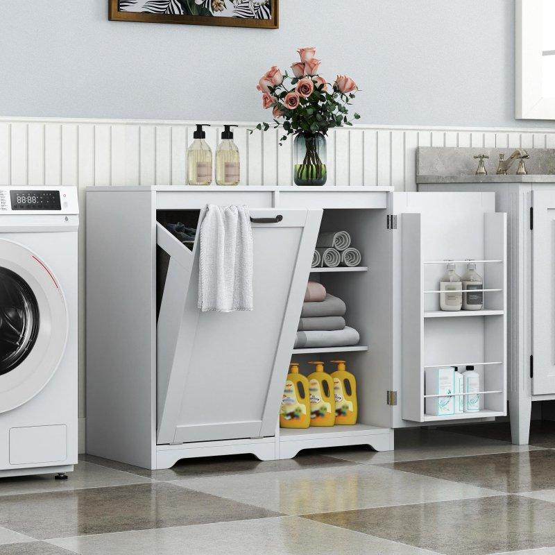 Beyaz MDF Kirli Sepetli Çok Amaçlı Banyo Dolabı - 77 cm - 333891