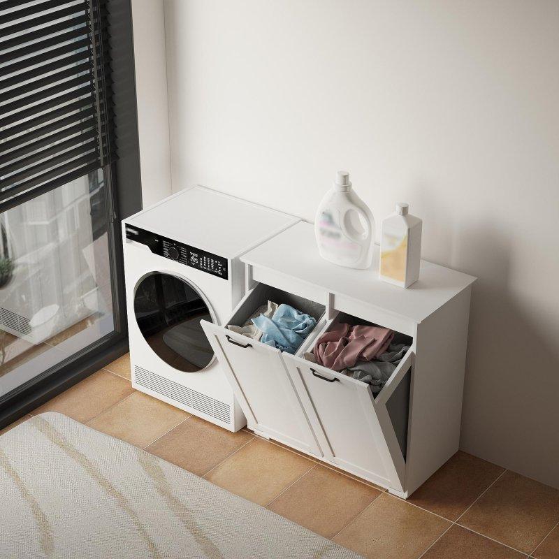 Beyaz MDF Kirli Sepetli Çok Amaçlı Banyo Dolabı - 77 cm - 333891