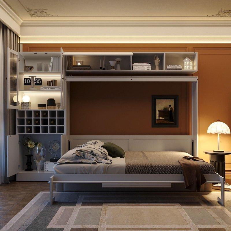 Beyaz MDF Koltuklu Çift Pistonlu Duvar Yatağı - 290 cm - 265266