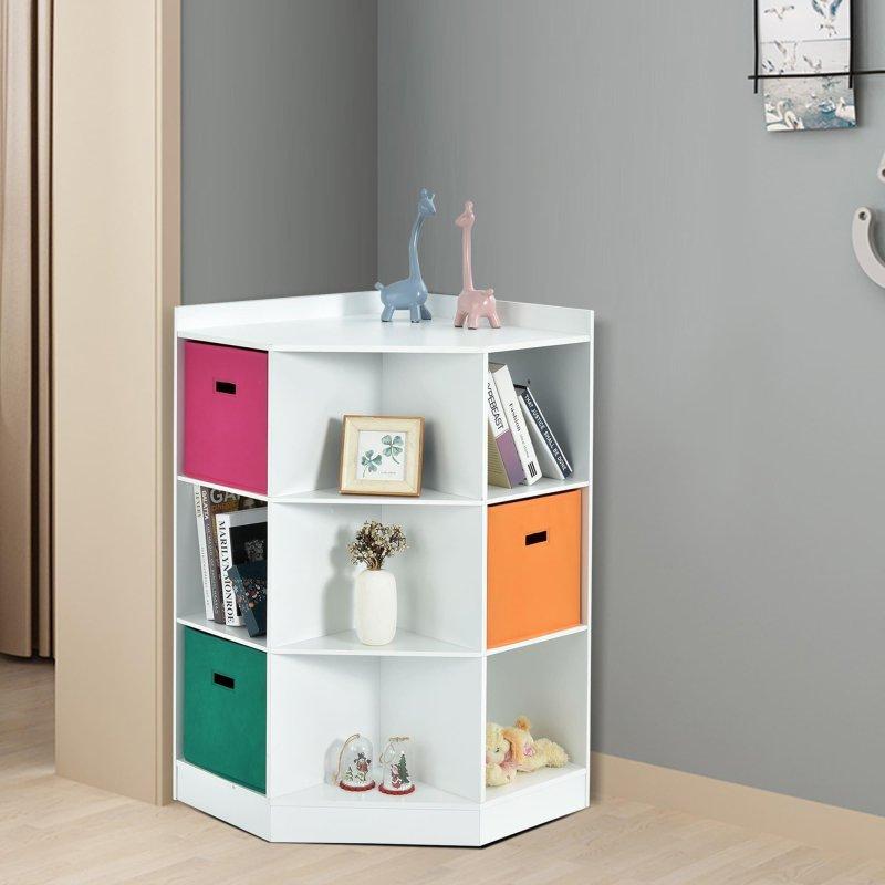 Beyaz MDF Köşe 3 Sepetli Çocuk Odası Kitaplık - 82x61x94 cm - 314697