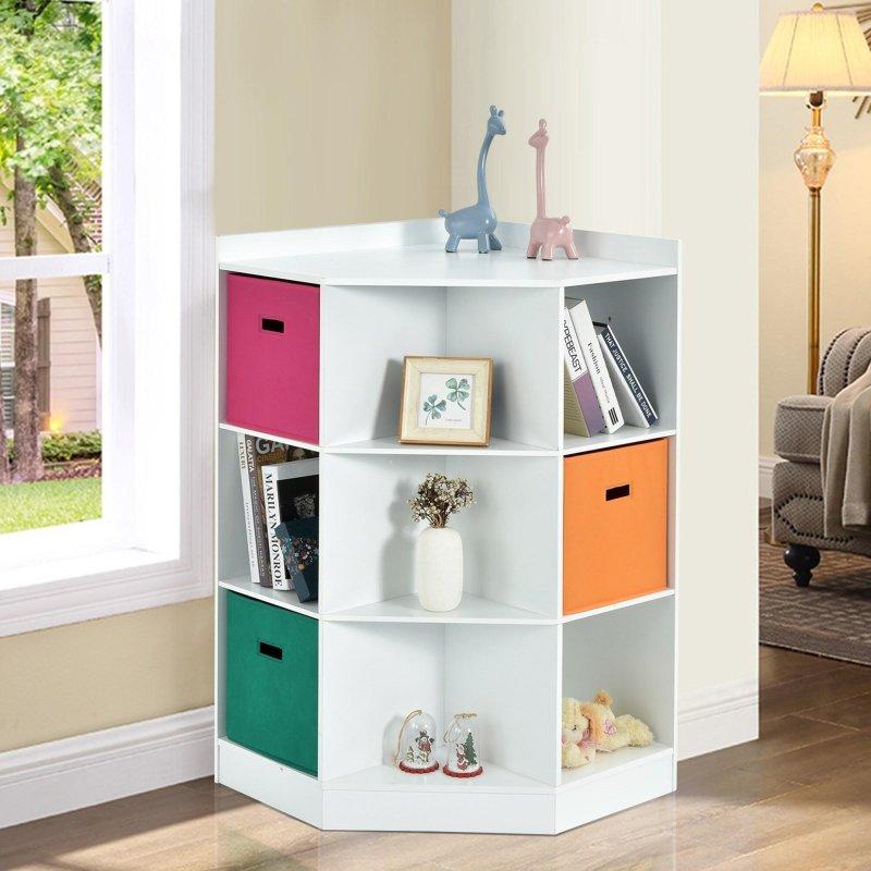 Beyaz MDF Köşe 3 Sepetli Çocuk Odası Kitaplık - 82x61x94 cm - 314697