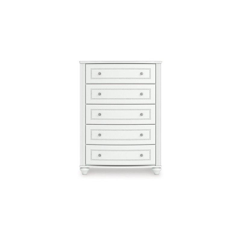 Beyaz MDF Kristal Kulplu 5 Çekmeceli Şifonyer - 88x122x44 cm - 308269