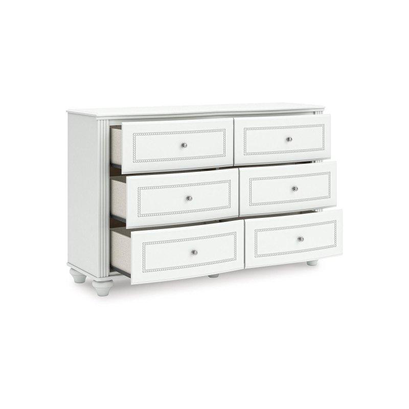 Beyaz MDF Kristal Kulplu 6 Çekmeceli Şifonyer - 140x89x44 cm - 307239