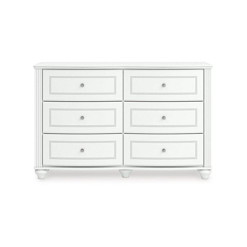 Beyaz MDF Kristal Kulplu 6 Çekmeceli Şifonyer - 140x89x44 cm - 307239