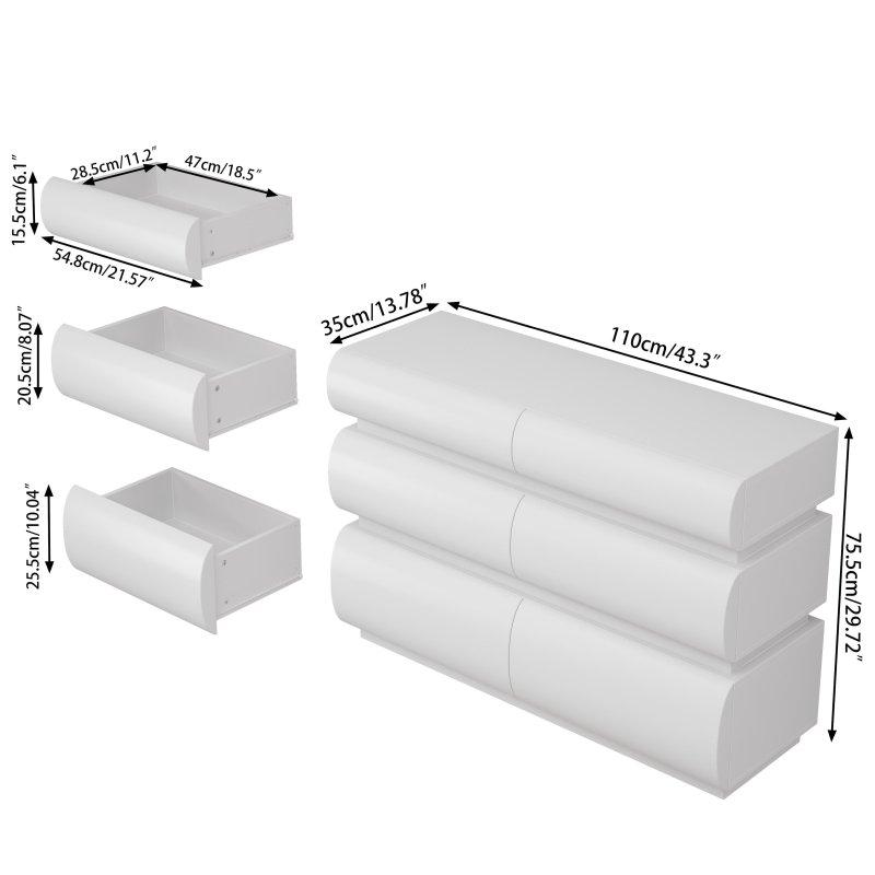 Beyaz MDF Kulpsuz 6 Çekmeceli Şifonyer - 302953