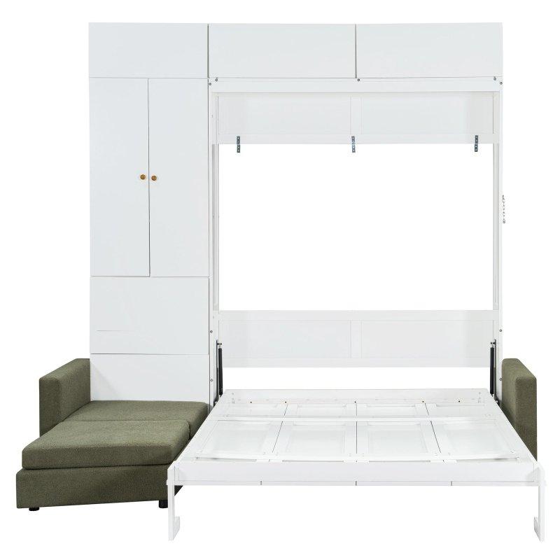 Beyaz MDF L Koltuklu Dolaplı ve Raflı Duvar Yatağı - 260 cm - 262619