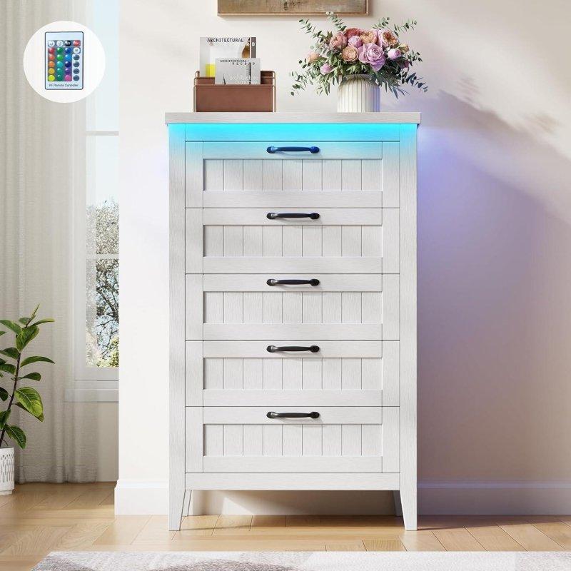 Beyaz MDF LED Aydınlatmalı ve Şarj İstasyonlu Dar Şifonyer - 71x40x114 cm - 309728