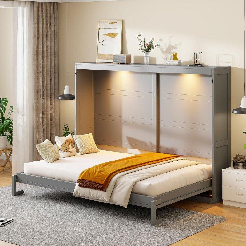 Beyaz MDF LED Aydınlatmalı Yan Açılır Duvar Yatağı - 224 cm - 262834