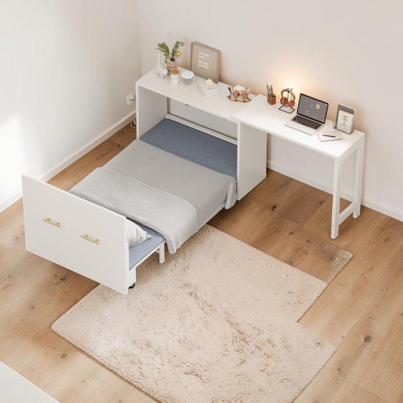 Beyaz MDF Masalı ve Dolaplı Tek Kişilik Duvar Yatağı - 261436