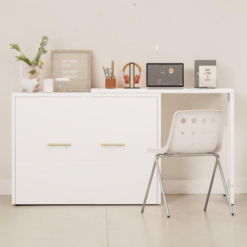 Beyaz MDF Masalı ve Dolaplı Tek Kişilik Duvar Yatağı - 261436