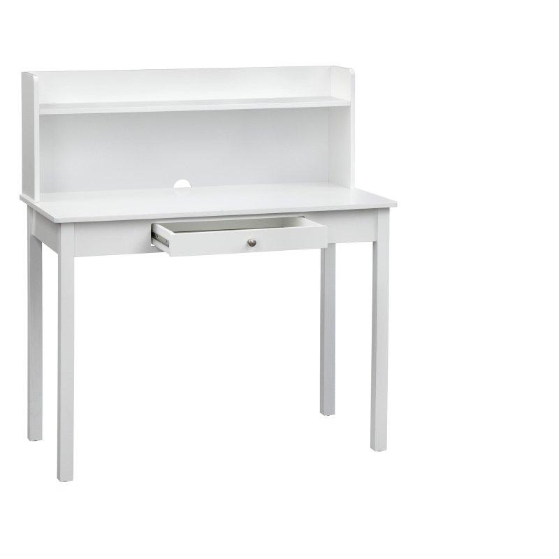 Beyaz MDF Masif Ahşap Ayaklı Raflı Çekmeceli Ofis Masası - 107 cm - 327135