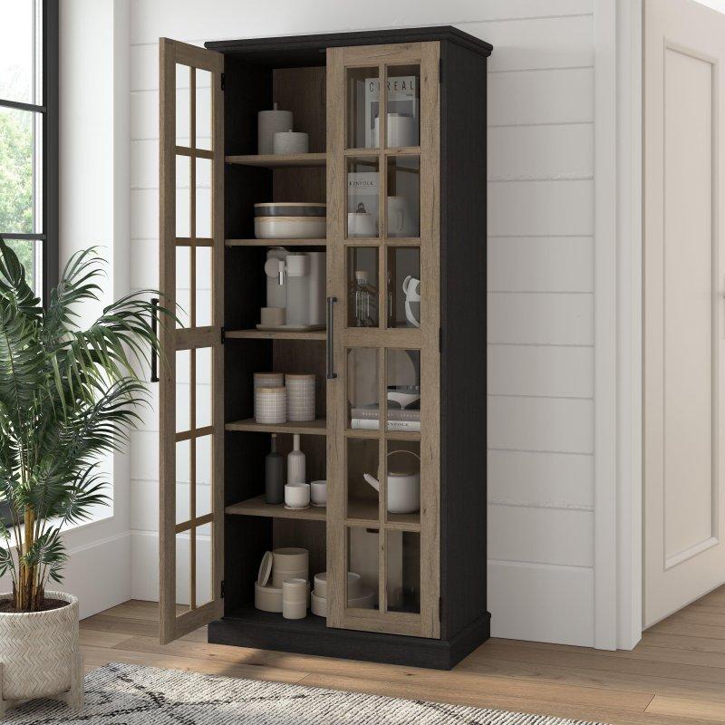 Beyaz MDF Mat Siyah Kulplu ve Ayarlanabilir Raflı Cam Kapaklı Kitaplık - 80x40x183 cm - 239137