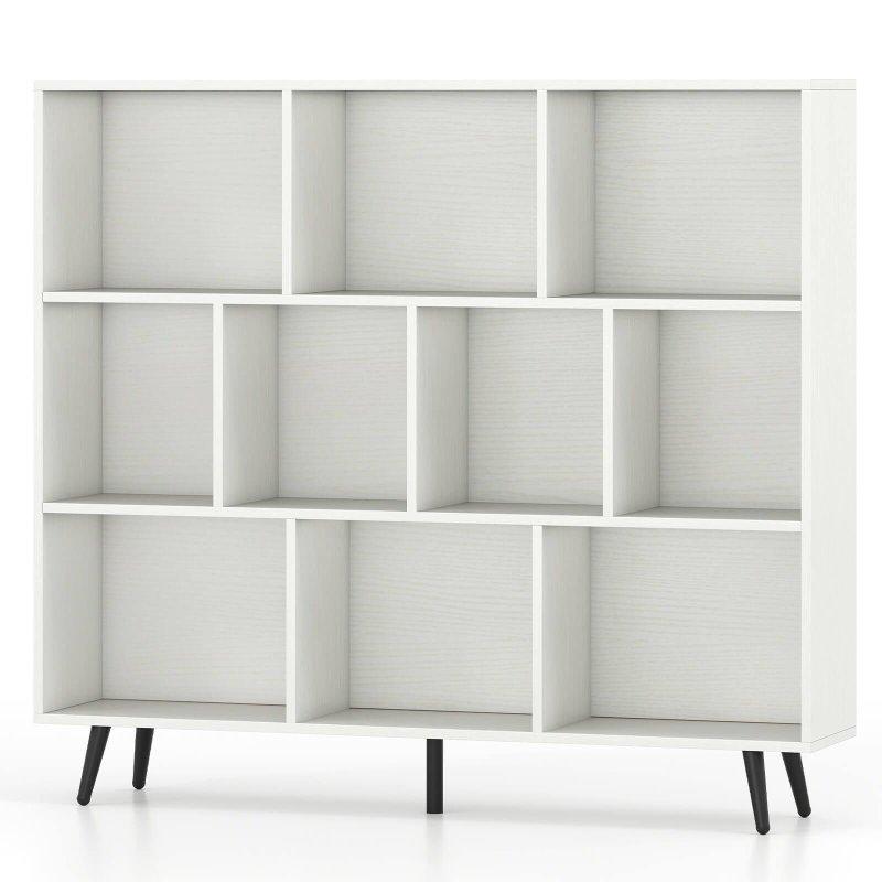 Beyaz MDF Metal Ayaklı 10 Bölmeli Modern Kitaplık - 140x24x107 cm - 320795