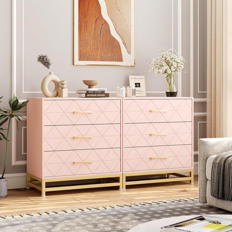 Beyaz MDF Metal Ayaklı 3 Çekmeceli Gold Kulplu Şifonyer - 61x41x74 cm - 302779