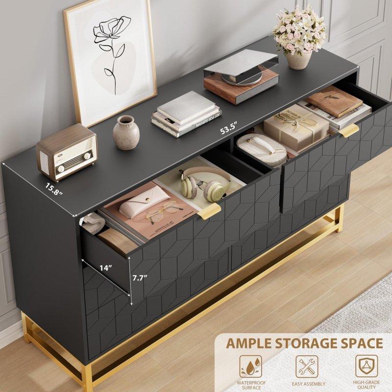 Beyaz MDF Metal Ayaklı 6 Çekmeceli Gold Kulplu Şifonyer - 136 cm - 305685