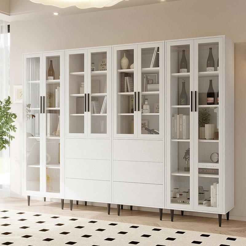 Beyaz MDF Metal Çekmeceli Modüler Cam Kapaklı Kitaplık - 240x181 cm - 238476