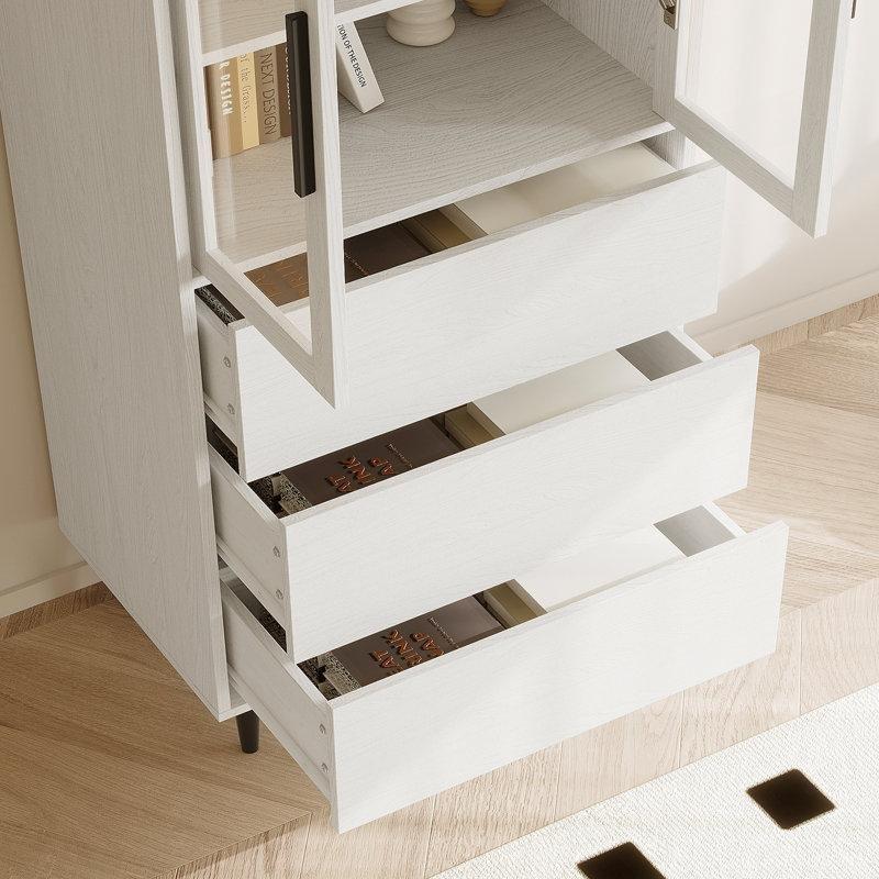 Beyaz MDF Metal Çekmeceli Modüler Cam Kapaklı Kitaplık - 240x181 cm - 238476
