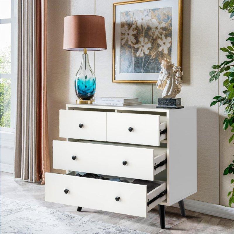 Beyaz MDF Metal Kulplu 4 Çekmeceli Şifonyer - 82x41x77 cm - 311110