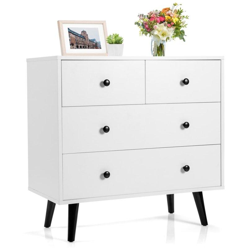 Beyaz MDF Metal Kulplu 4 Çekmeceli Şifonyer - 82x41x77 cm - 311110