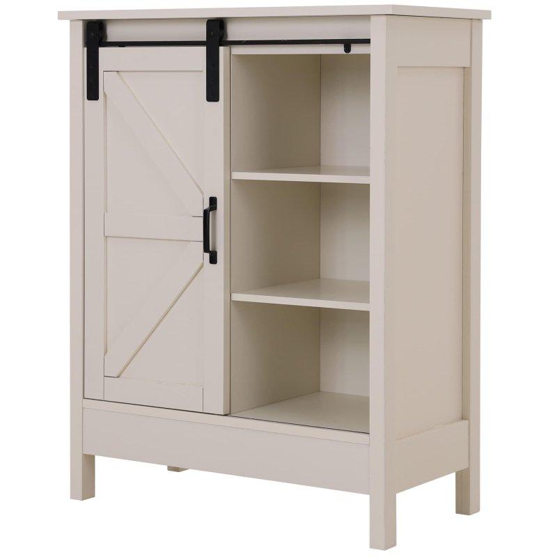 Beyaz MDF Metal Sürgülü Ahır Kapaklı Country Tarzı Çok Amaçlı Banyo Dolabı - 86x67x34 cm - 333689