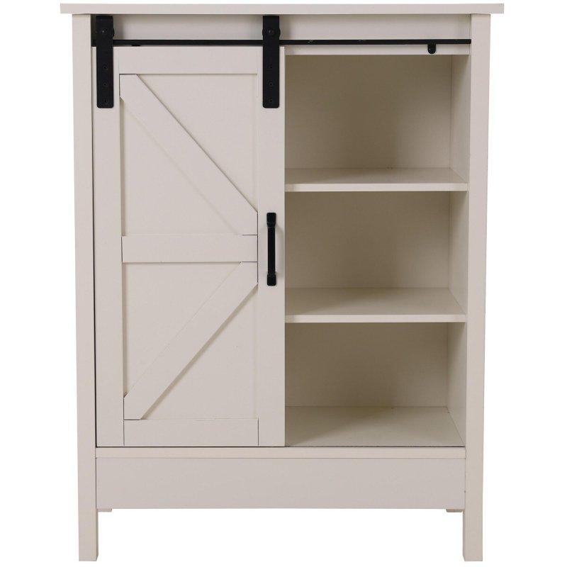 Beyaz MDF Metal Sürgülü Ahır Kapaklı Country Tarzı Çok Amaçlı Banyo Dolabı - 86x67x34 cm - 333689