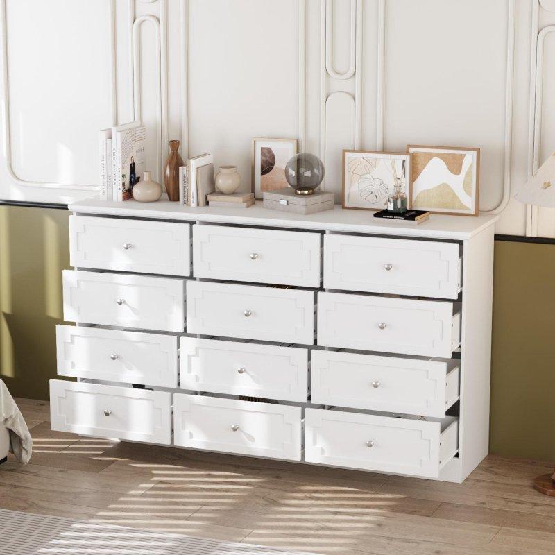 Beyaz MDF Modern 12 Çekmeceli Şifonyer - 308868