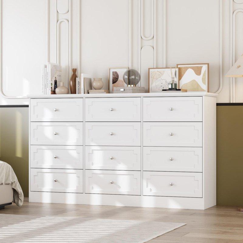 Beyaz MDF Modern 12 Çekmeceli Şifonyer - 308868