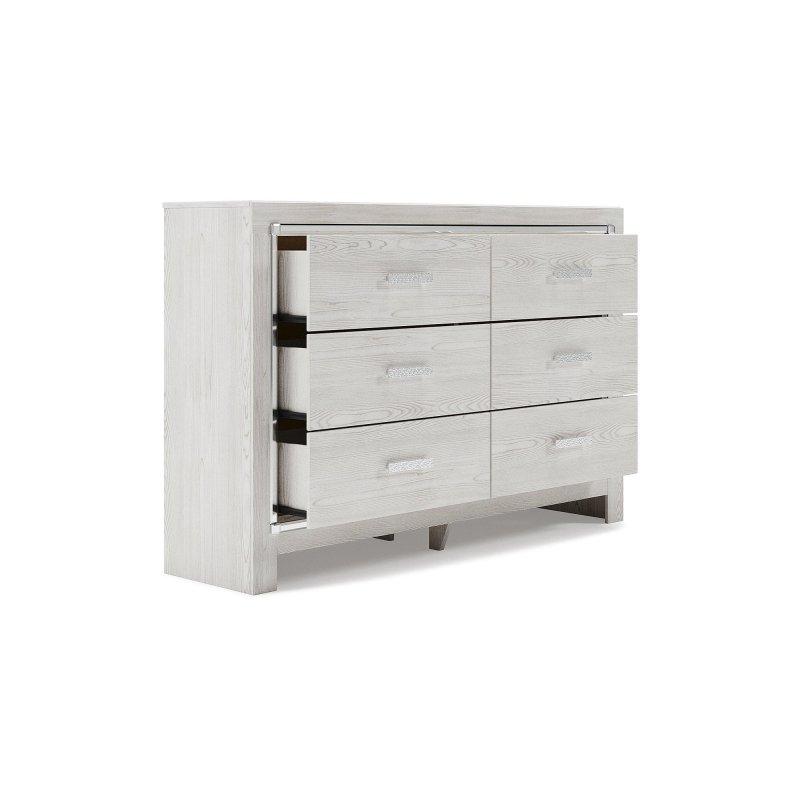 Beyaz MDF Mozaik Kulplu Krom Detaylı Şifonyer - 309935