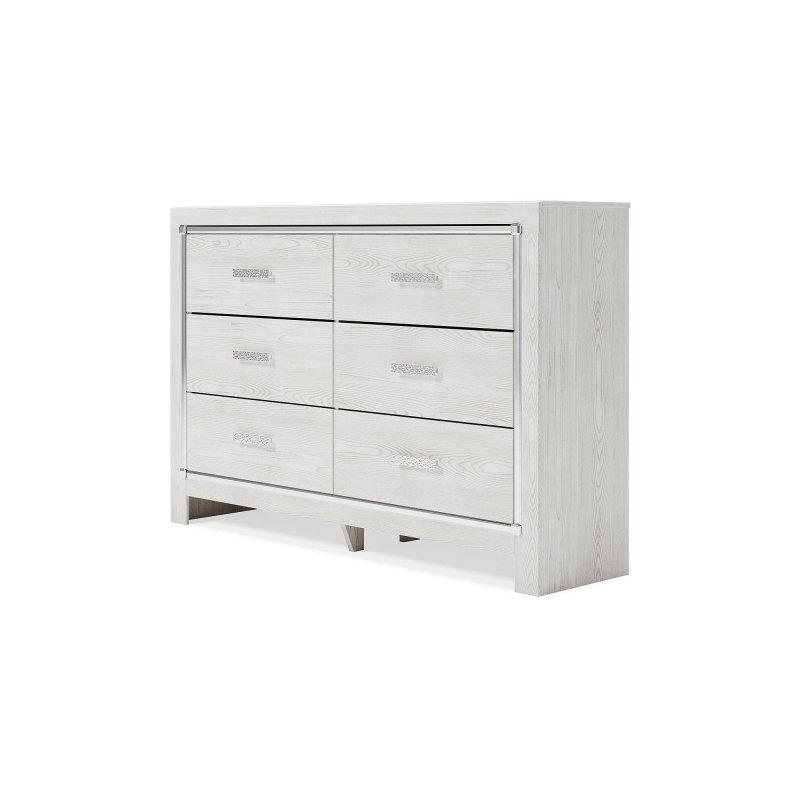 Beyaz MDF Mozaik Kulplu Krom Detaylı Şifonyer - 309935