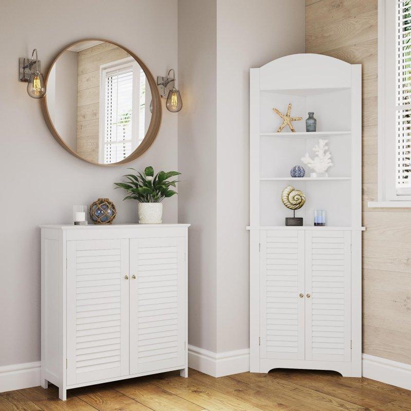Beyaz MDF Panjur Kapaklı Ayarlanabilir Raflı Çok Amaçlı Banyo Dolabı - 41x117x30 cm - 333667