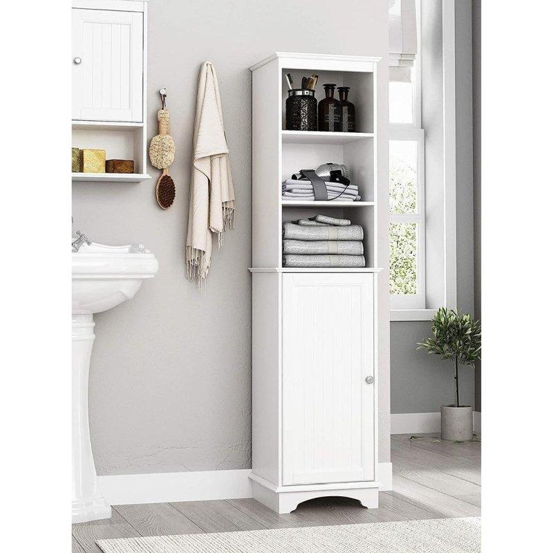 Beyaz MDF Panjurlu Ayarlanabilir Raflı Ayaklı Çok Amaçlı Banyo Dolabı - 39x30x152 cm - 333501