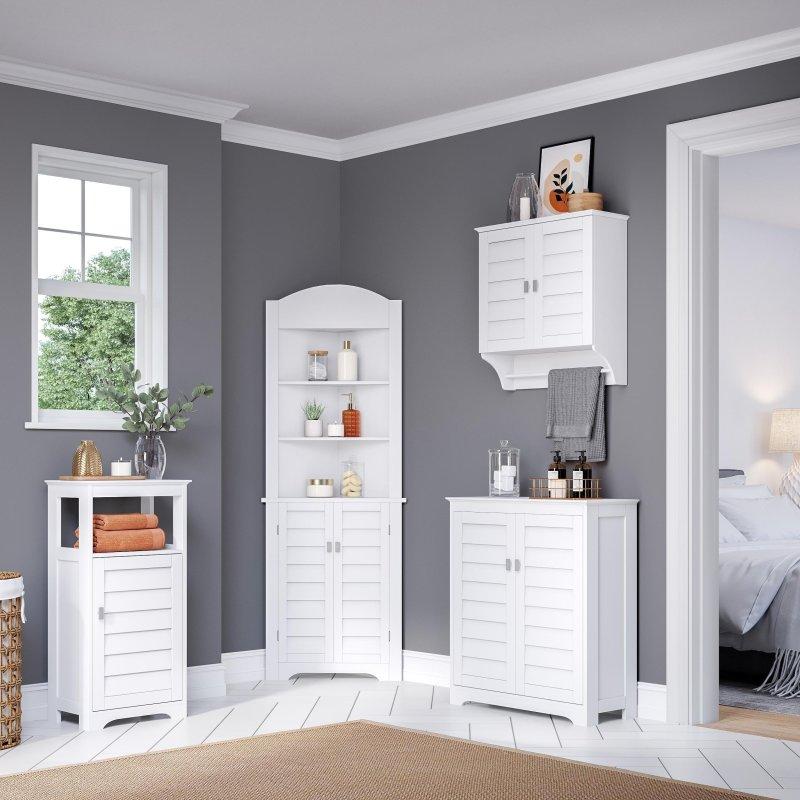 Beyaz MDF Panjurlu Kapaklı Ayarlanabilir Raflı Çok Amaçlı Banyo Dolabı - 73x30x83 cm - 333639