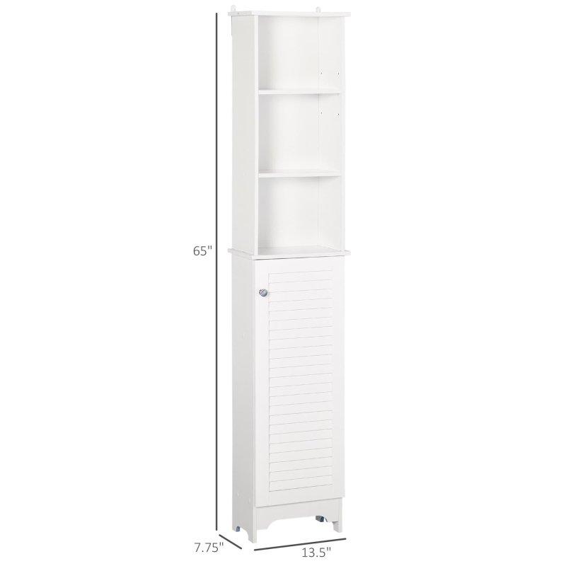 Beyaz MDF Panjurlu ve Ayarlanabilir Raflı Ayaklı Çok Amaçlı Banyo Dolabı - 35x20x166 cm - 334357