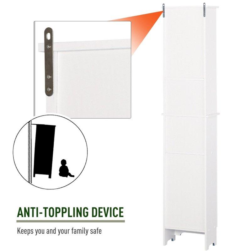 Beyaz MDF Panjurlu ve Ayarlanabilir Raflı Ayaklı Çok Amaçlı Banyo Dolabı - 35x20x166 cm - 334357