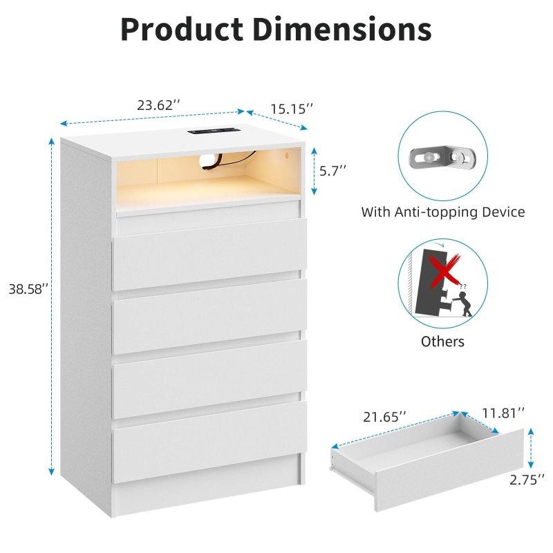 Beyaz MDF Prizli 4 Çekmeceli Şifonyer - 60x99x39 cm - 295660
