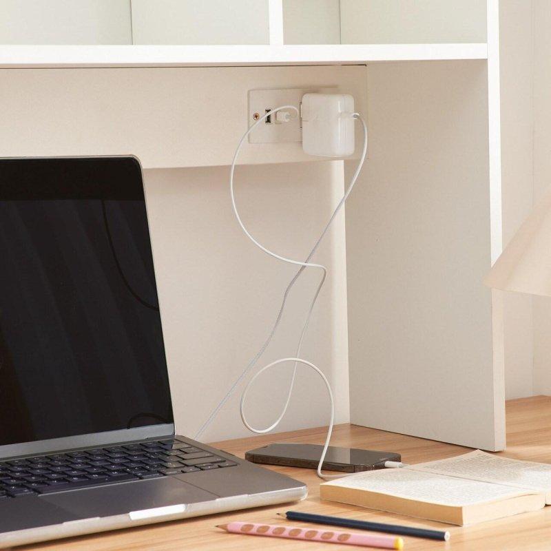 Beyaz MDF Prizli ve USB Girişli Masa Üstü Kitaplık - 94x25x73 cm - 315349