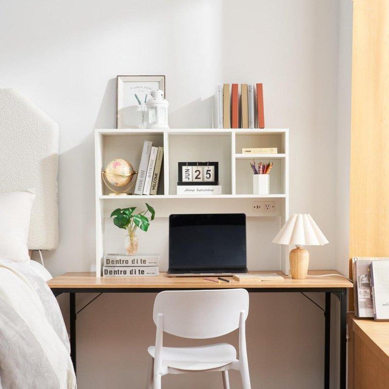 Beyaz MDF Prizli ve USB Girişli Masa Üstü Kitaplık - 94x25x73 cm - 315349 Beyaz MDF Prizli ve USB Girişli Masa Üstü Kitaplık - 94x25x73 cm - 315349