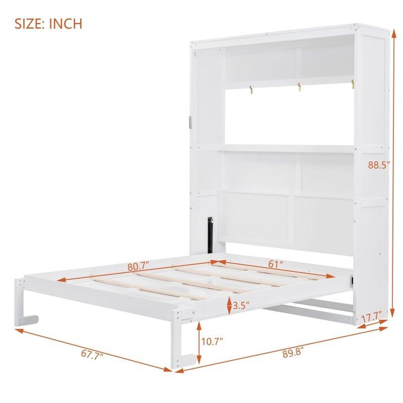 Beyaz MDF Raflı Katlanır Çift Pistonlu Duvar Yatağı - 172 cm - 262886