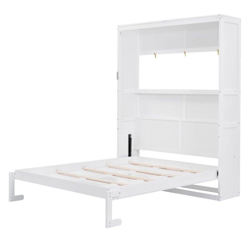 Beyaz MDF Raflı Katlanır Çift Pistonlu Duvar Yatağı - 172 cm - 262886
