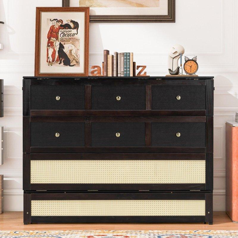 Beyaz MDF Rattan Desenli Çekmeceli Duvar Yatağı - 136 cm - 266040