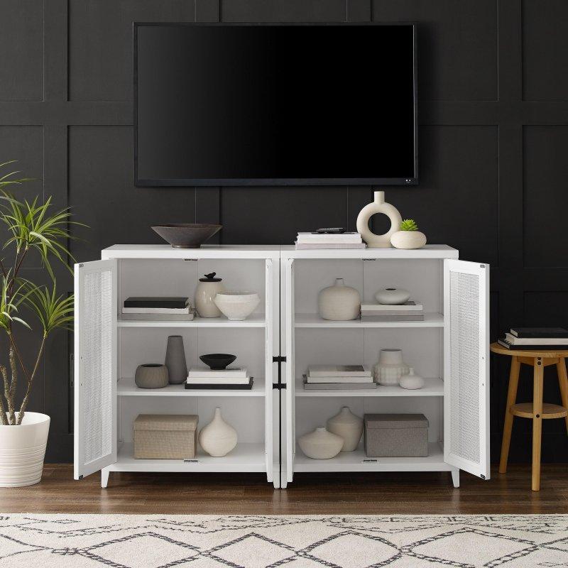 Beyaz MDF Rattan Detaylı 2li Modüler Bohem Konsol - 143x46x96 cm - 325562