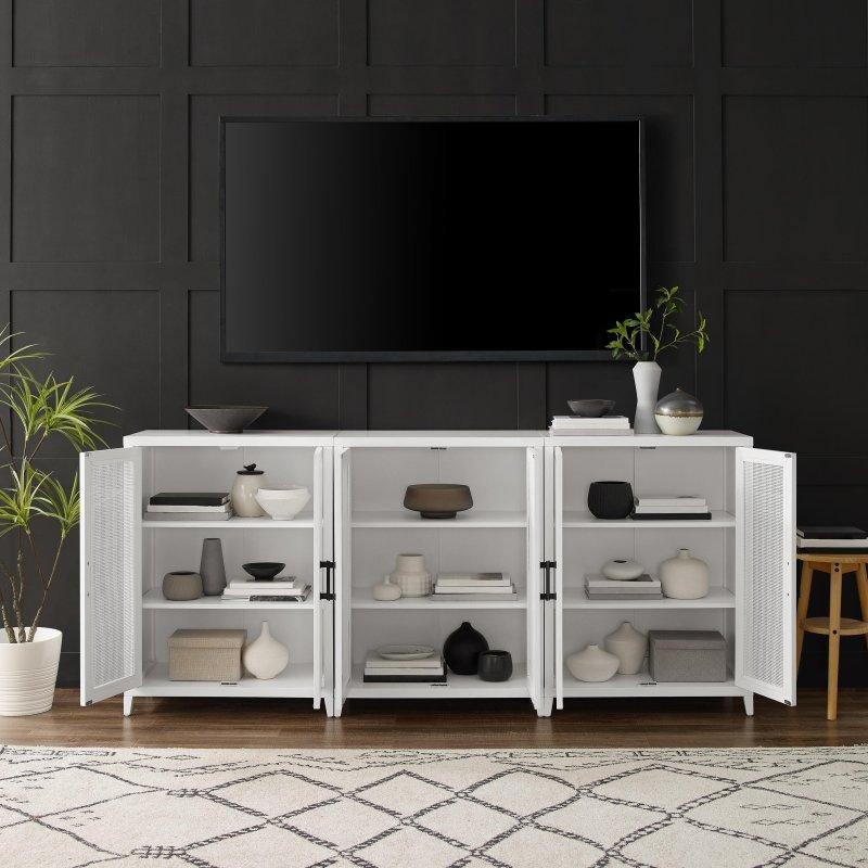 Beyaz MDF Rattan Detaylı 3 Parça Modüler Bohem Konsol - 214x96 cm - 325216