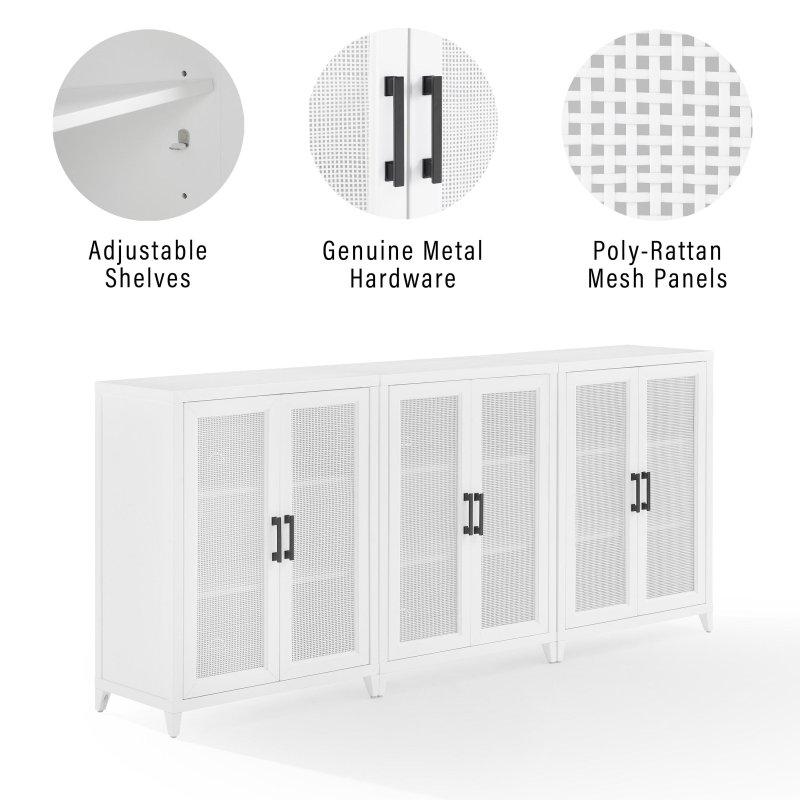 Beyaz MDF Rattan Detaylı 3 Parça Modüler Bohem Konsol - 214x96 cm - 325216